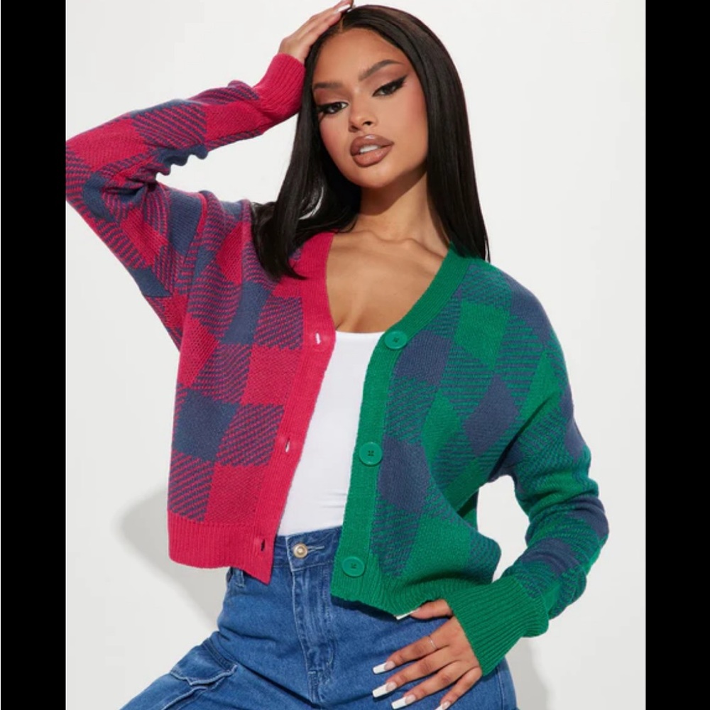 FCT women’s pink green button down cardigan L NWT L72-5